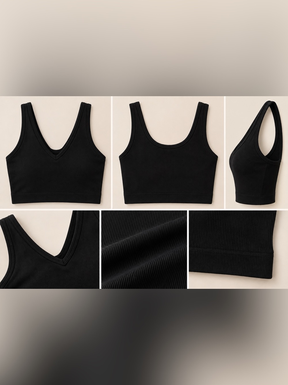 Fabletics Black Ribbed V-Neck Crop Tank